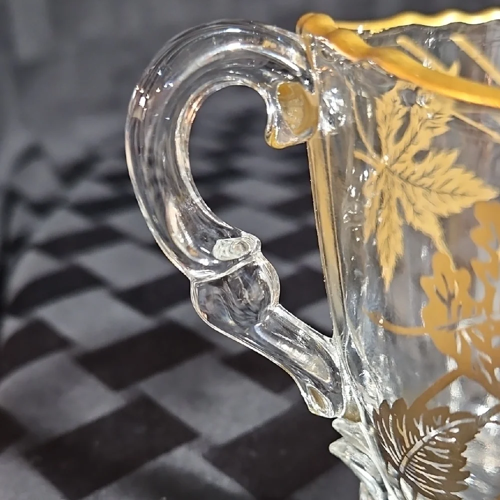 VTG Gold Overlay Rippled Rim and Leaf Motif Footed Creamer & Open Sugar